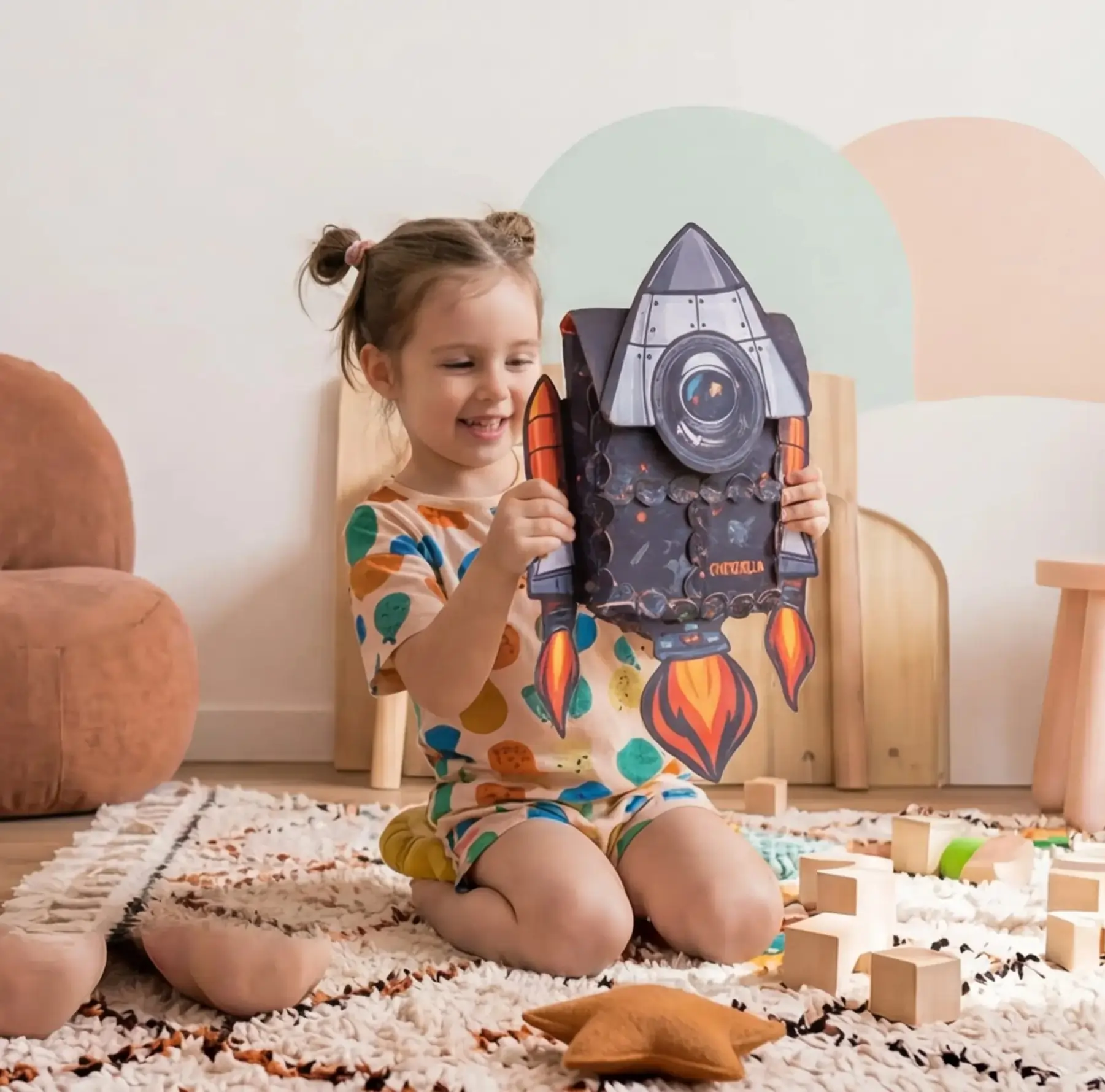 Niña jugando con una mochila modular LINKKIT