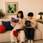 Children building a LinkKit astronaut large pouch textile kit together at home